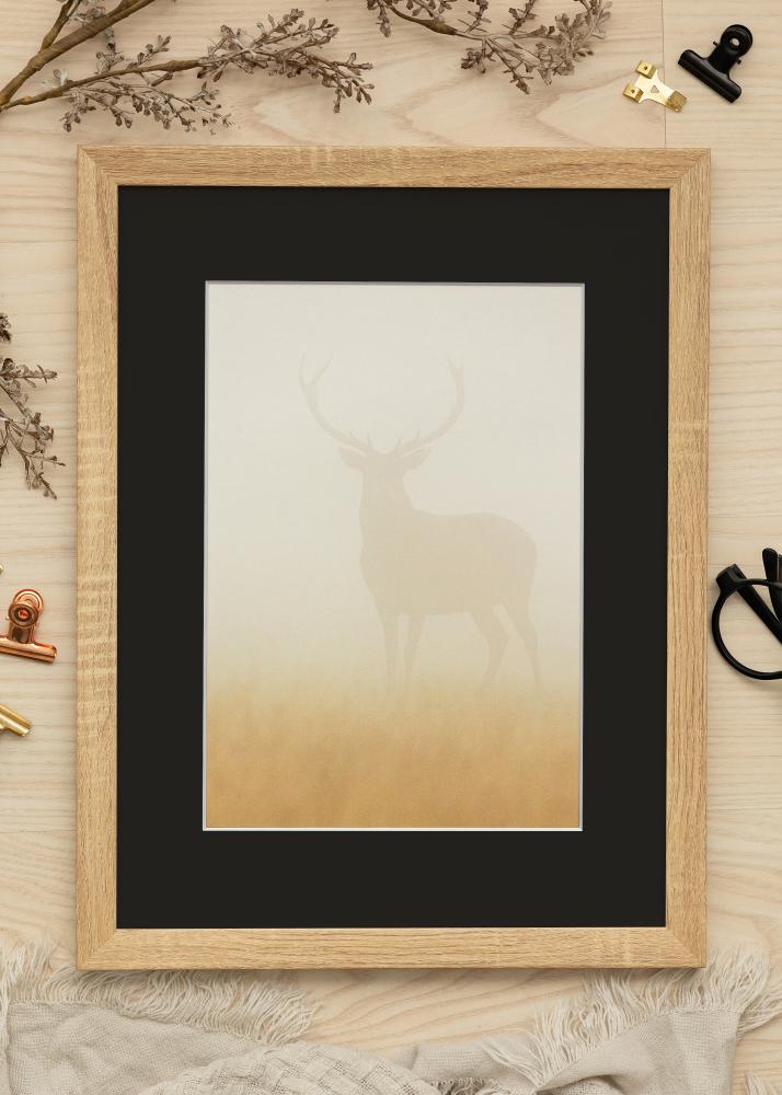 Ram med passepartou Fotolijst Fiorito Licht Eiken 40x50 cm - Passe-partout Zwart 27,5x37 cm