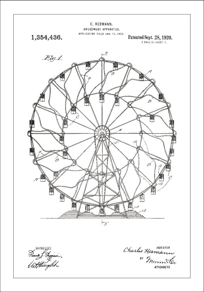 Bildverkstad Patenttekening - Reuzenrad - Wit Poster