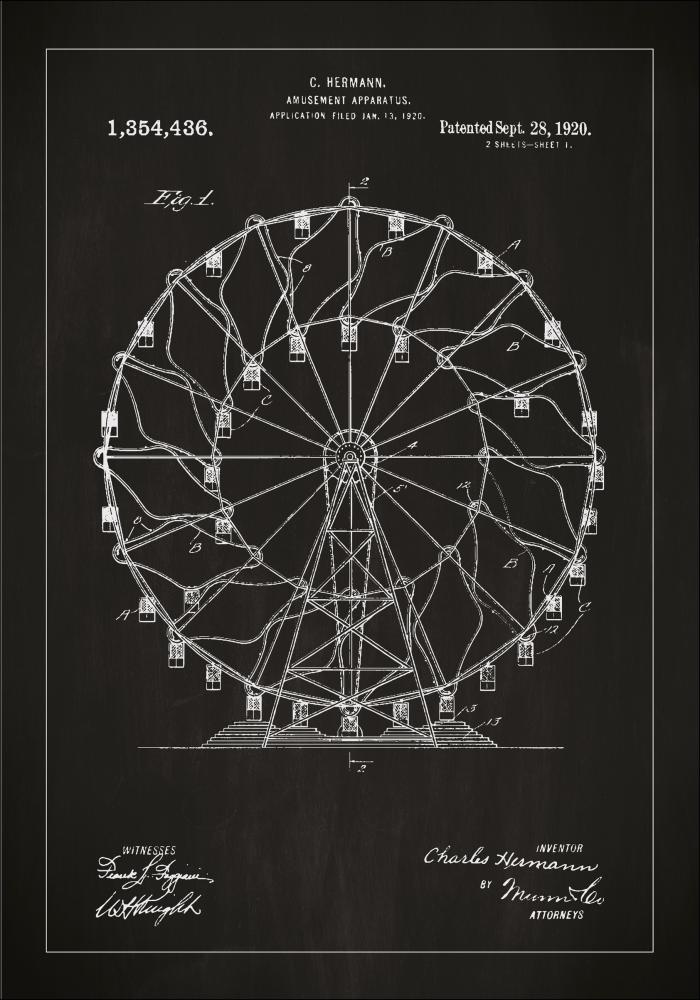 Bildverkstad Patenttekening - Reuzenrad - Zwart Poster