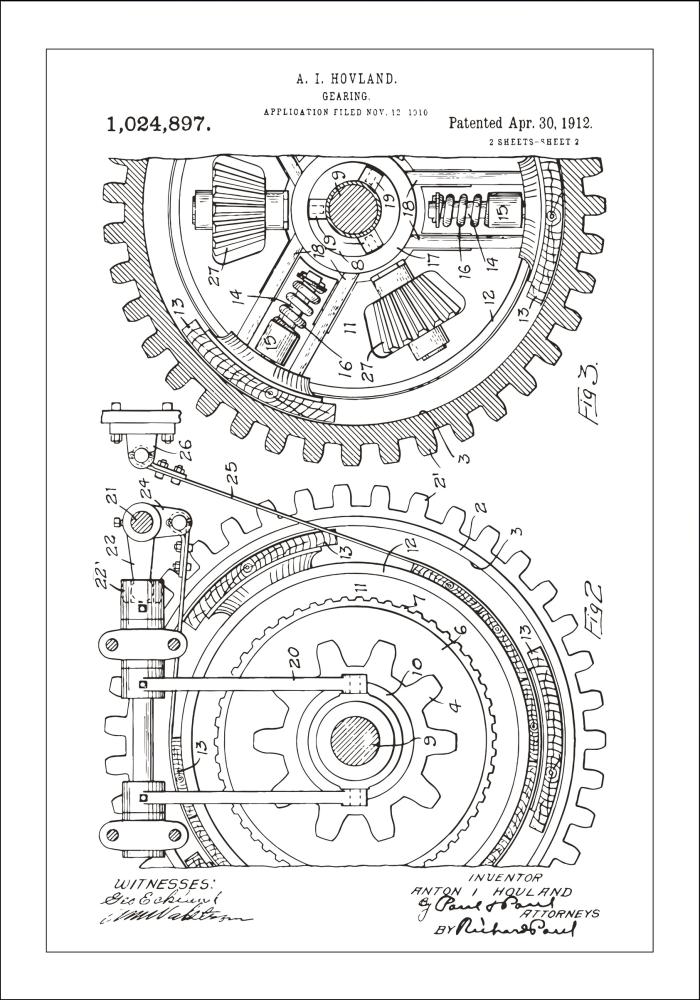 Bildverkstad Patenttekening - Tandwiel - Wit Poster