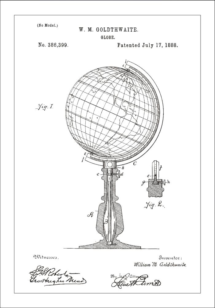 Bildverkstad Patenttekening - Wereldbol - Wit Poster