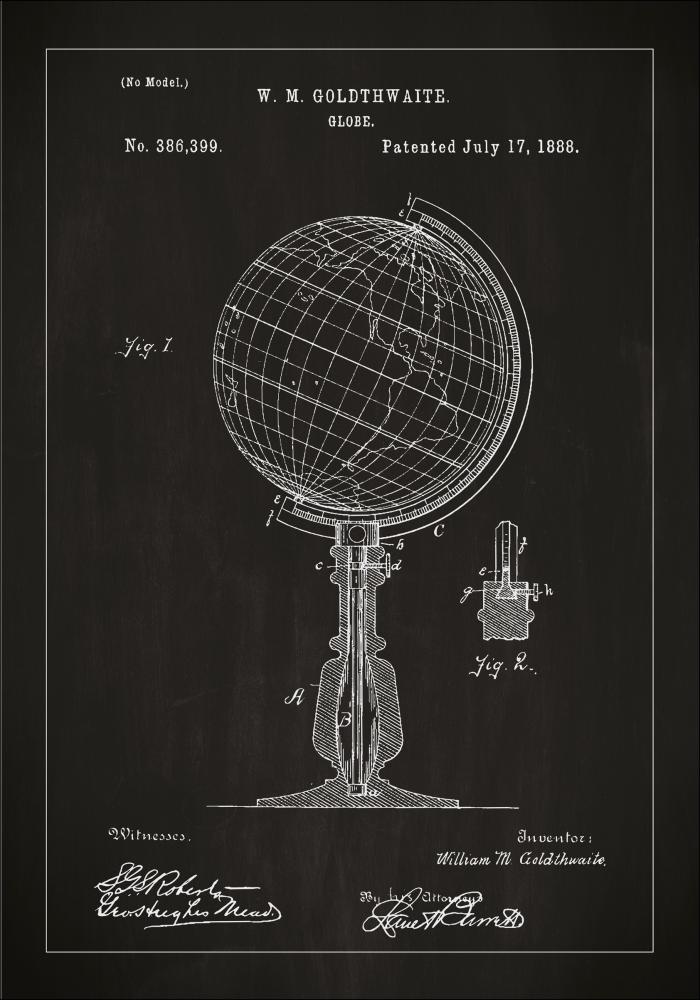 Bildverkstad Patenttekening - Wereldbol - Zwart Poster