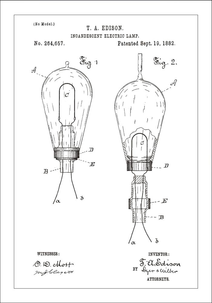 Bildverkstad Patenttekening - Gloeilamp A - Wit Poster