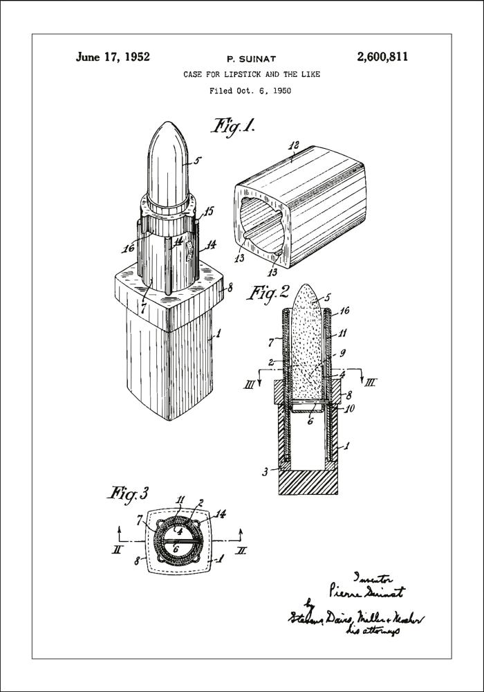 Bildverkstad Patenttekening - Lippenstift - Wit Poster