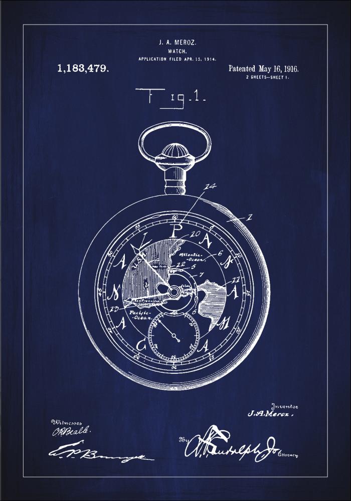 Bildverkstad Patenttekening - Zakhorloge - Blauw Poster