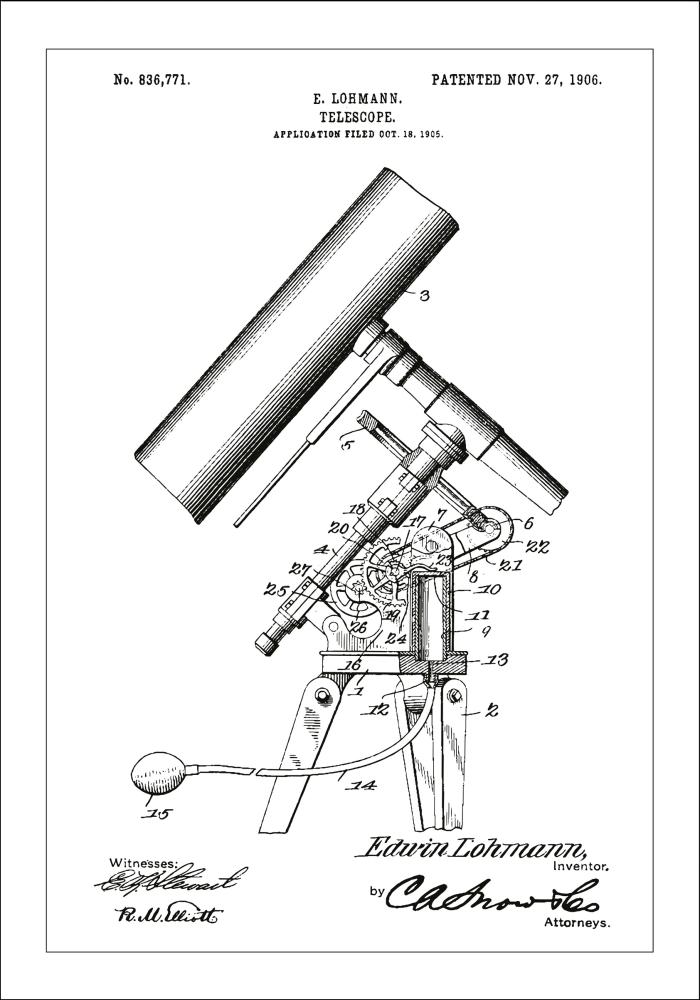 Bildverkstad Patenttekening - Telescoop - Wit Poster