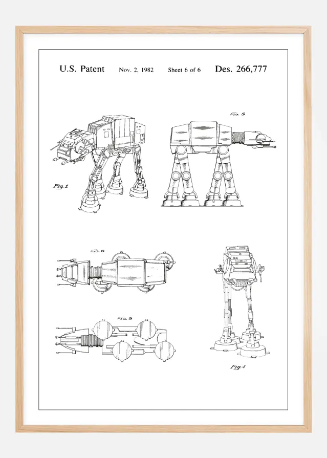 Bildverkstad Patenttekening - Star Wars - Walker - Wit Poster