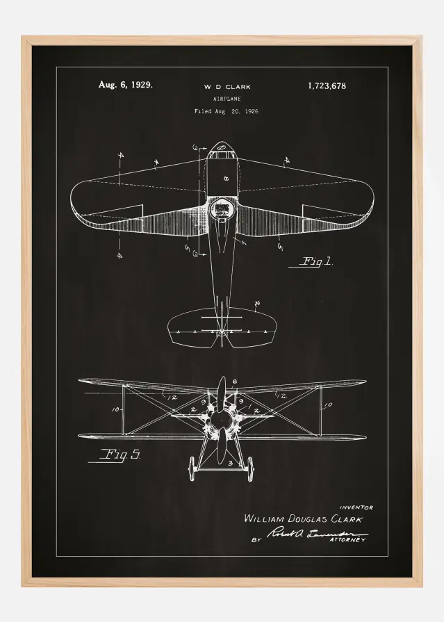 Bildverkstad Patenttekening - Vliegtuig - Zwart Poster