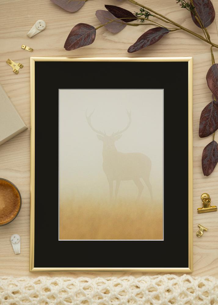 Ram med passepartou Fotolijst New Lifestyle Shiny Gold 40x40 cm - Passe-partout Zwart 30x30 cm