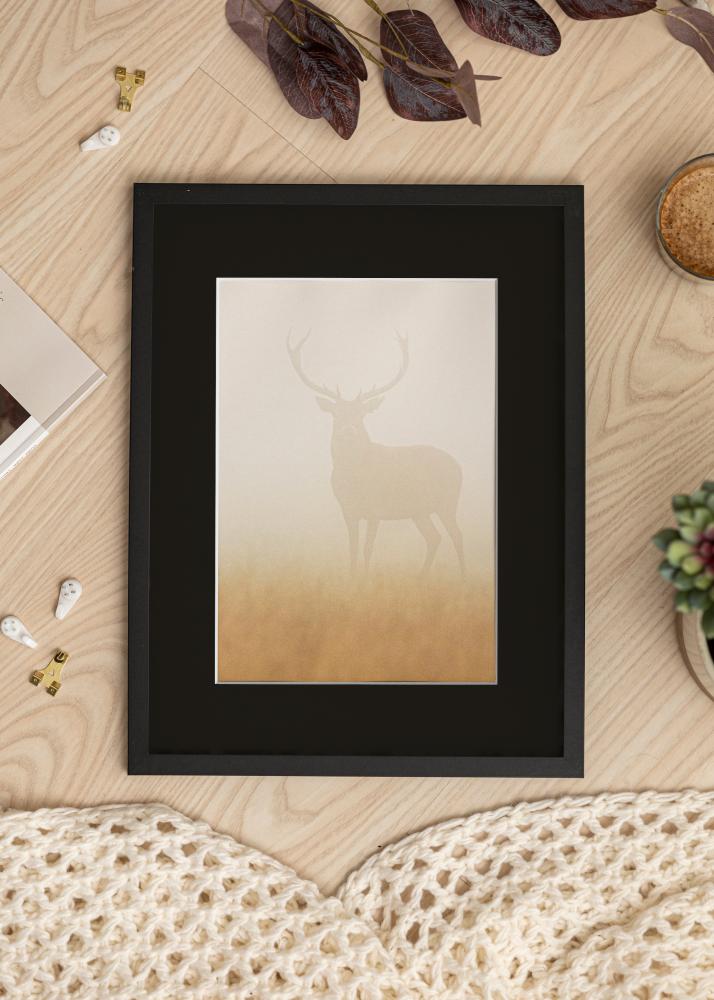 Ram med passepartou Fotolijst Trendy Zwart 30x40 cm - Passe-partout Zwart 21x29,7 cm (A4)