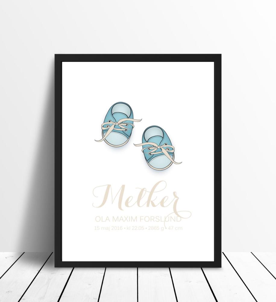 Personlig poster Babyschoenen - Blauw