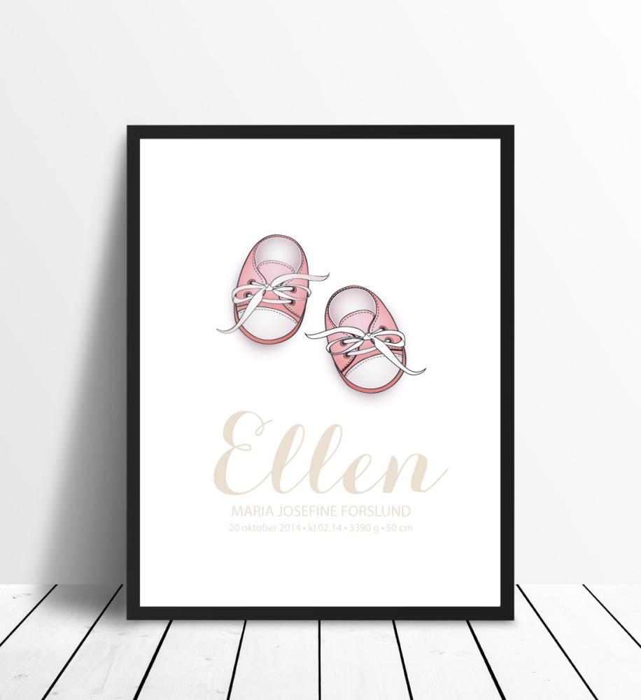 Personlig poster Babyschoenen - Roze