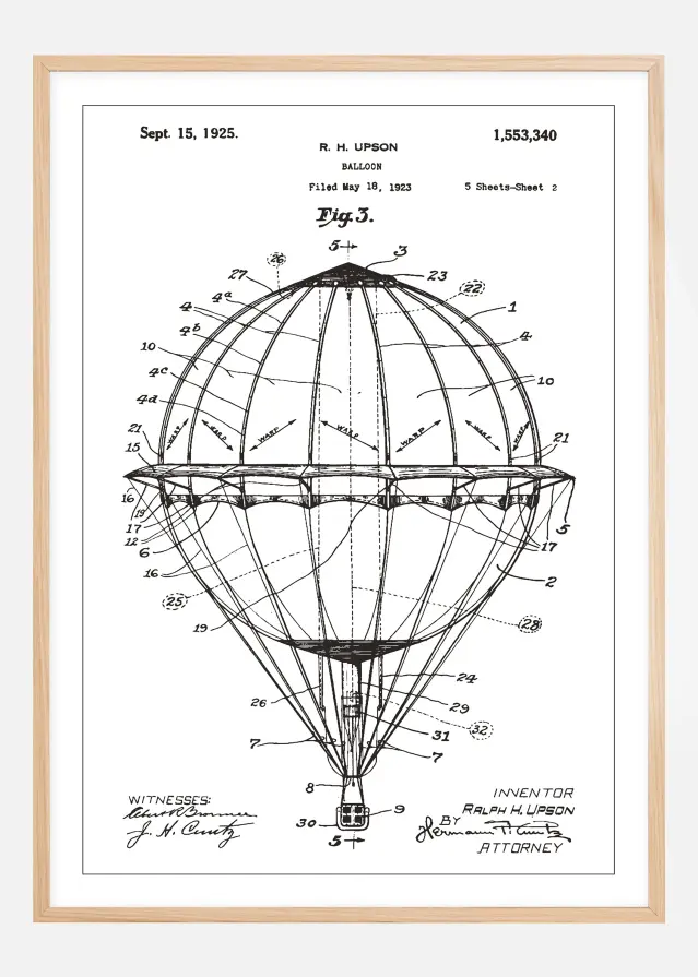 Bildverkstad Patenttekening - Luchtballon - Wit Poster