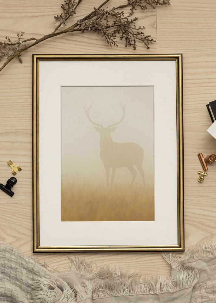 Ram med passepartou Fotolijst Horndal Goud 40x50 cm - Passe-partout Wit 29,7x42 cm (A3)