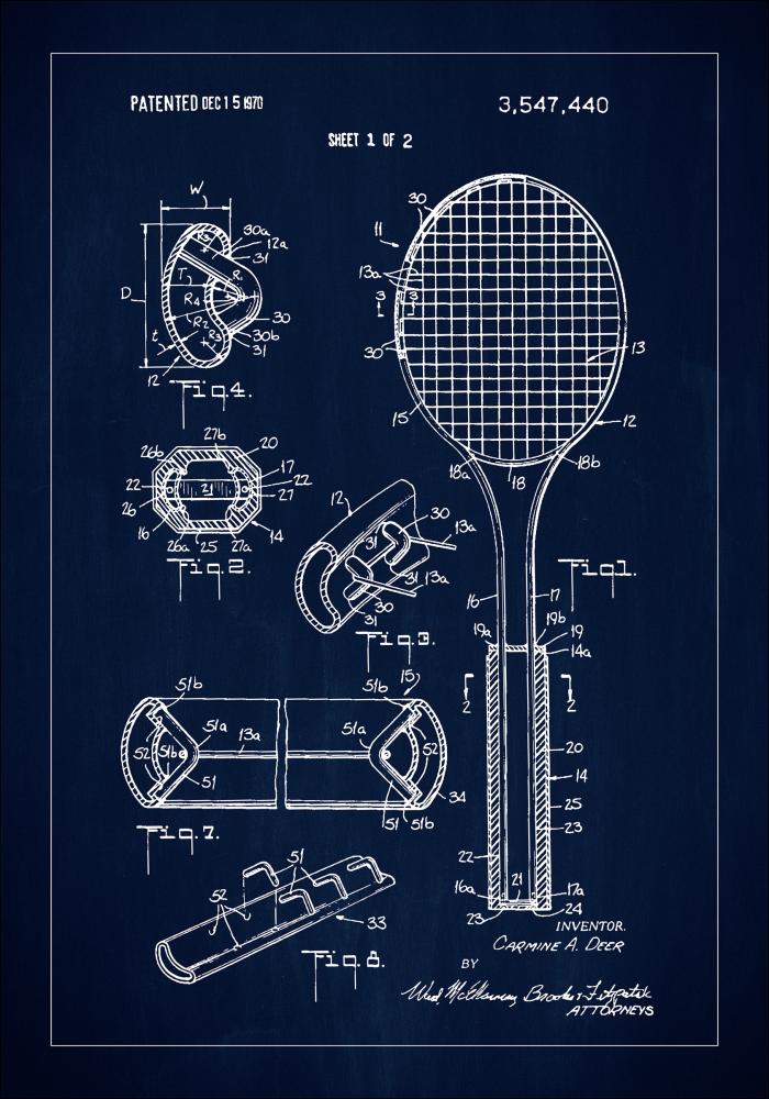 Bildverkstad Patent Print - Tennis Racket - Blue Poster