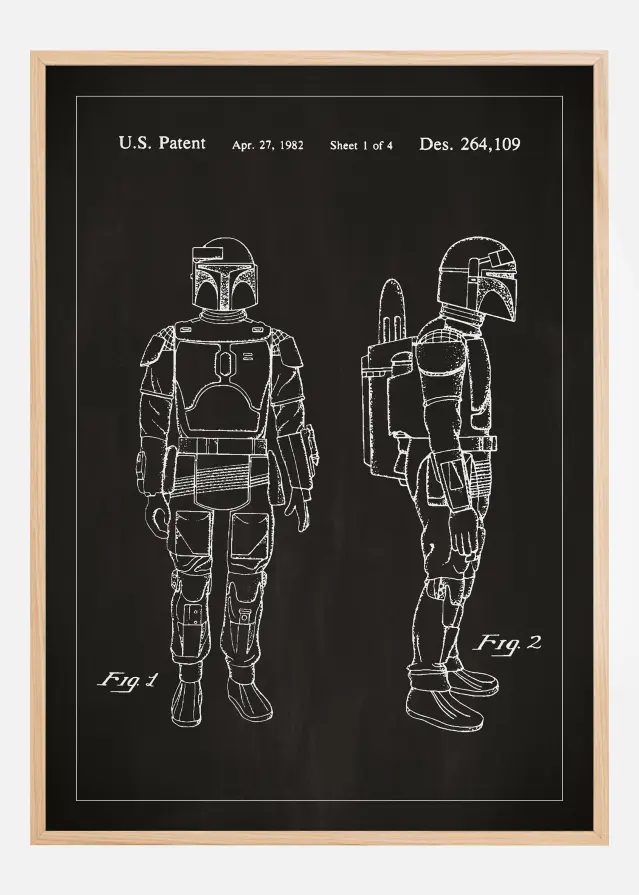 Bildverkstad Patenttekening - Star Wars - Boba Fett - Zwart Poster