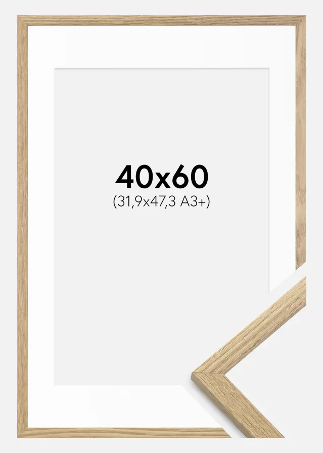 Ram med passepartou Fotolijst Trendy Eiken 40x60 cm - Passe-partout Wit 32,9x48,3 cm (A3+)