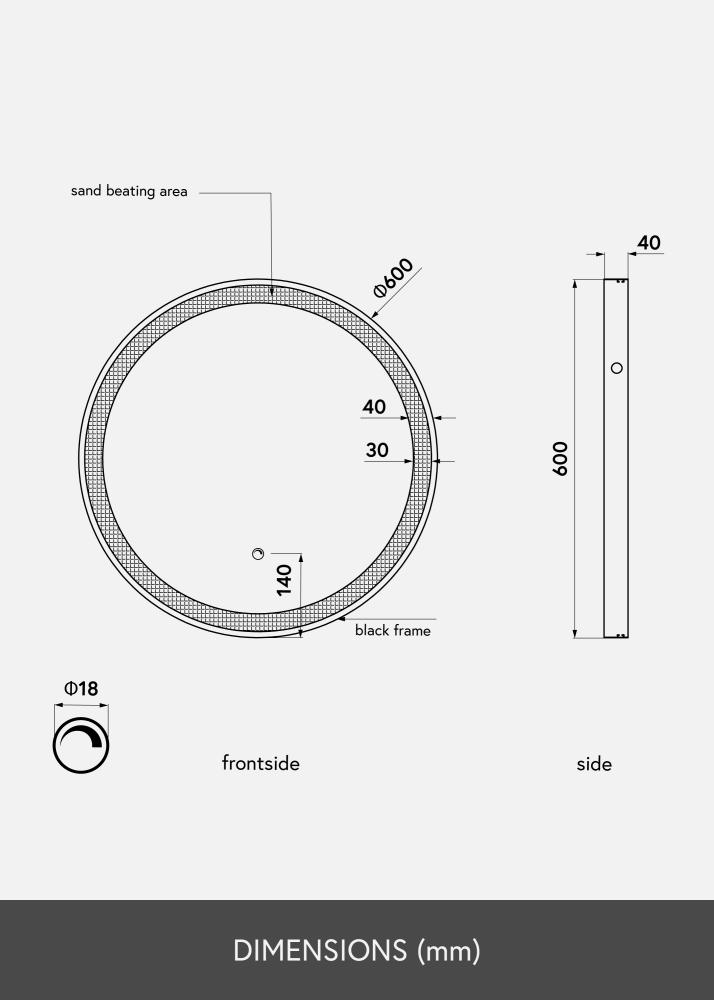 KAILA KAILA Spiegel Zwart LED 60 cm Ø