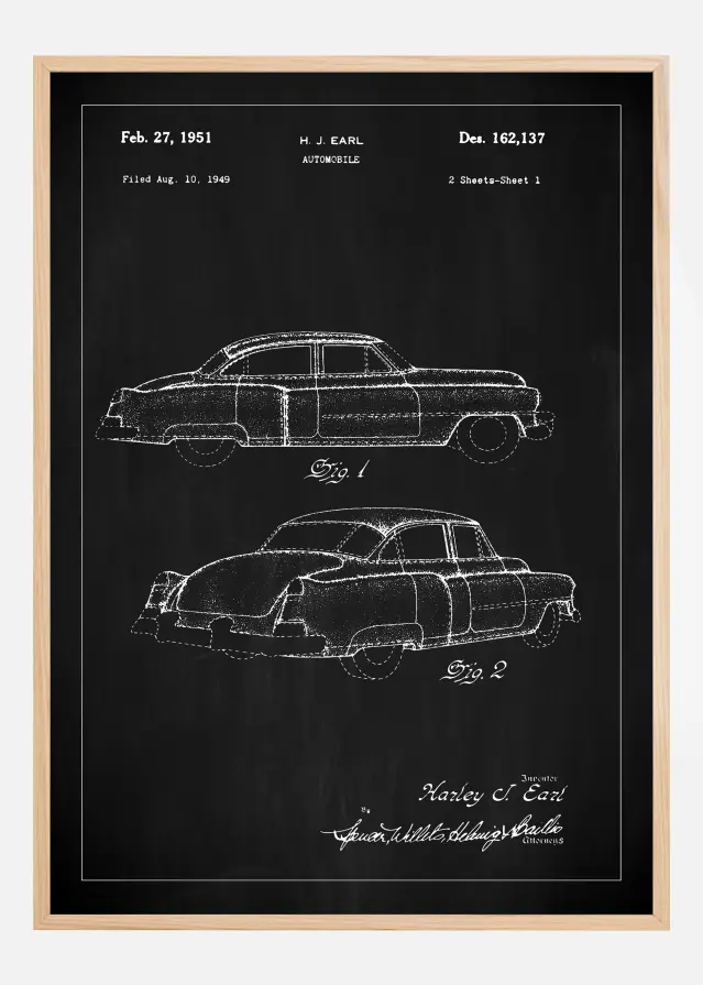 Bildverkstad Patenttekening - Cadillac I - Zwart Poster