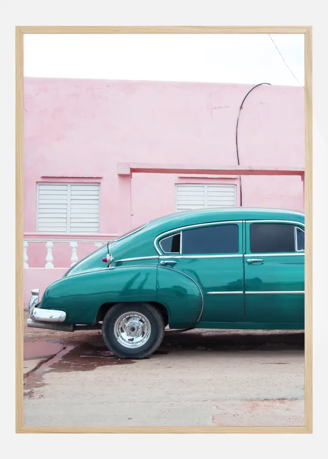 Bildverkstad Blue Car At Pink Wall Poster