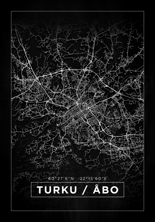 Bildverkstad Map - Turku / Åbo - Black Poster