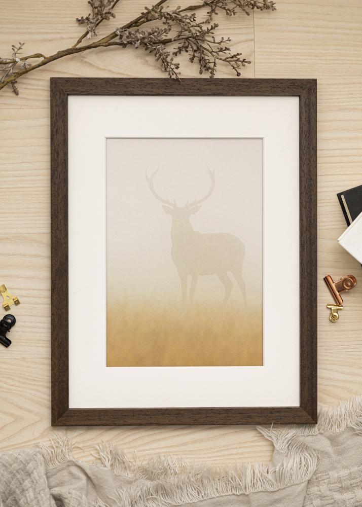 Ram med passepartou Fotolijst Brown Wood 45x60 cm - Passe-partout Wit 35x50 cm