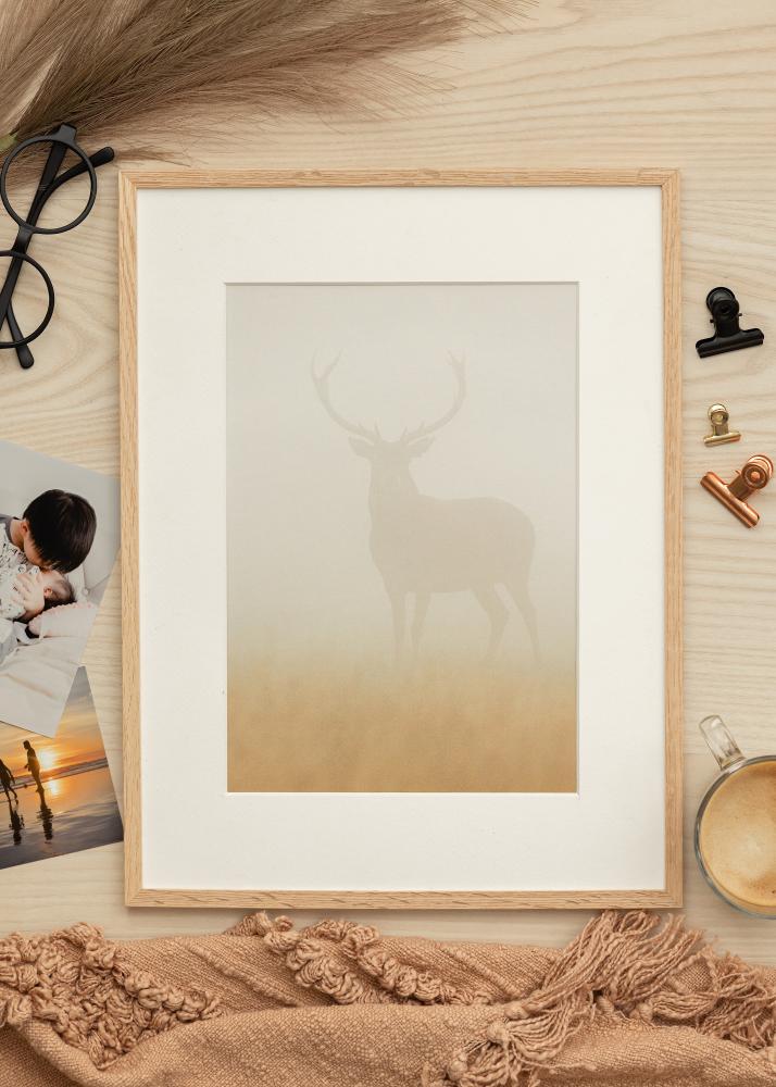 Ram med passepartou Fotolijst Smal Eikenhout 50x70 cm - Passe-partout Wit 42x59,4 cm (A2)