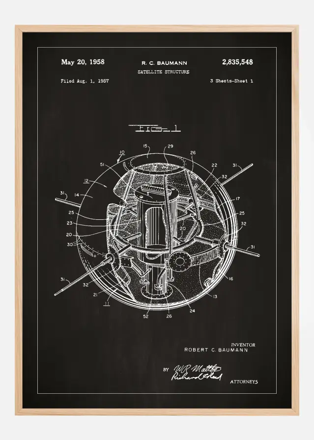 Bildverkstad Patenttekening - Satelliet - Zwart Poster