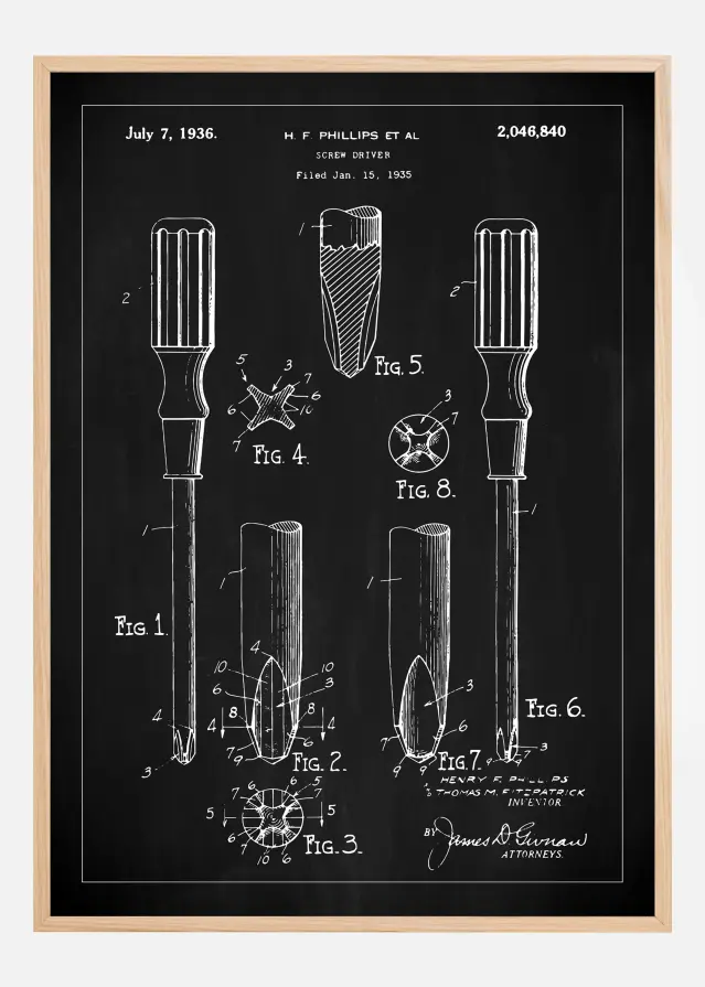 Bildverkstad Patenttekening - Schroevendraaier - Zwart Poster