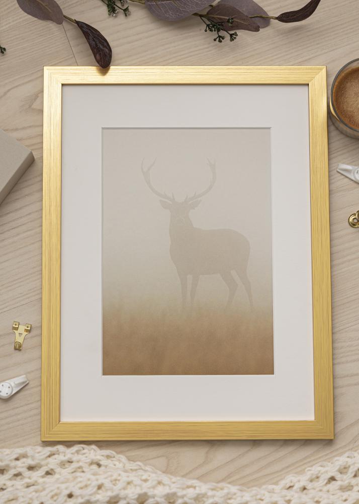 Ram med passepartou Fotolijst Gold Wood 50x60 cm - Passe-partout Wit 40x50 cm