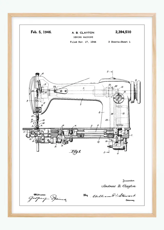 Bildverkstad Patenttekening - Naaimachine I Poster