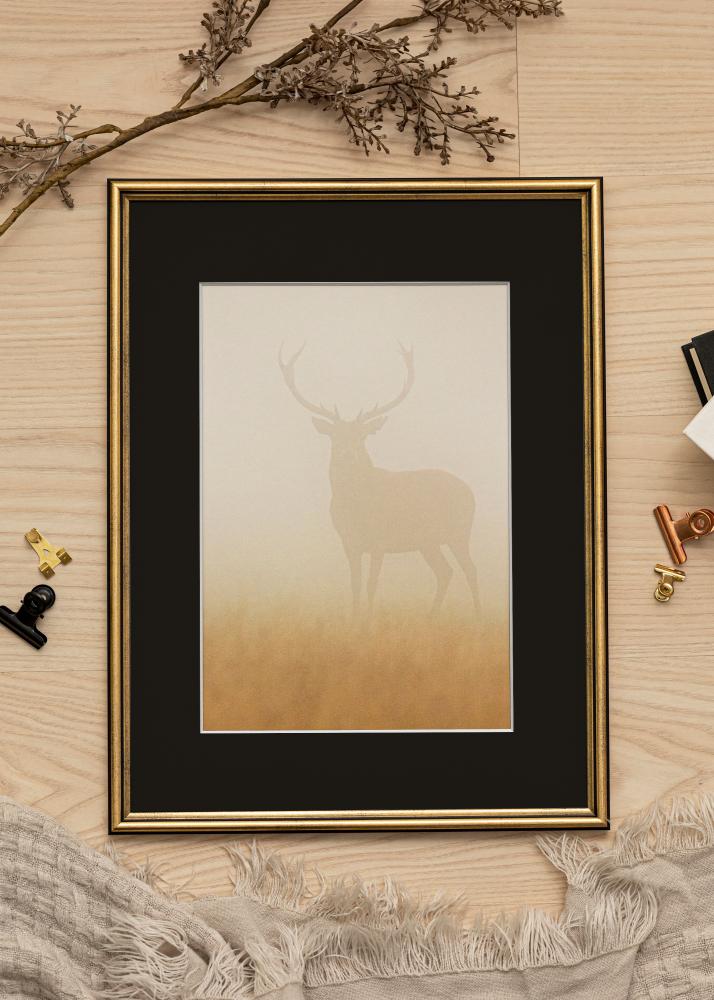 Ram med passepartou Fotolijst Horndal Goud 30x40 cm - Passe-partout Zwart 21x30 cm