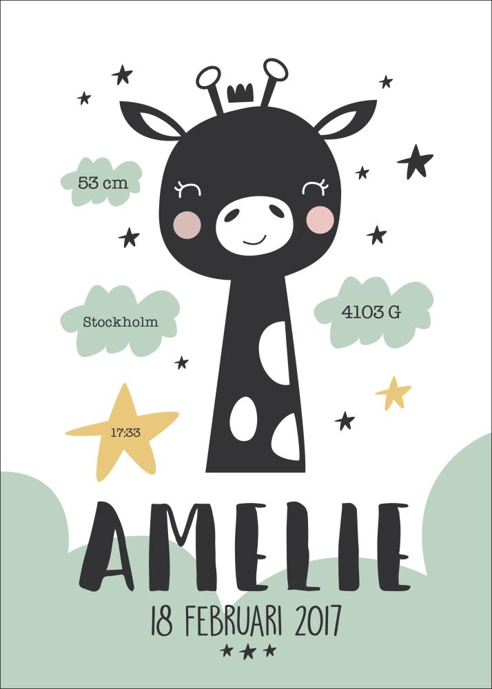 Personlig poster Baby giraffe - Green