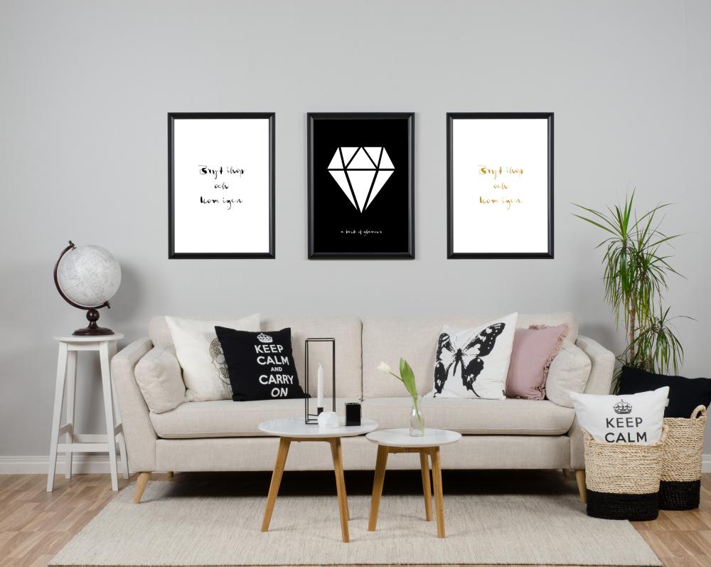 Malimi Posters Diamant - Zwart met witte print Poster