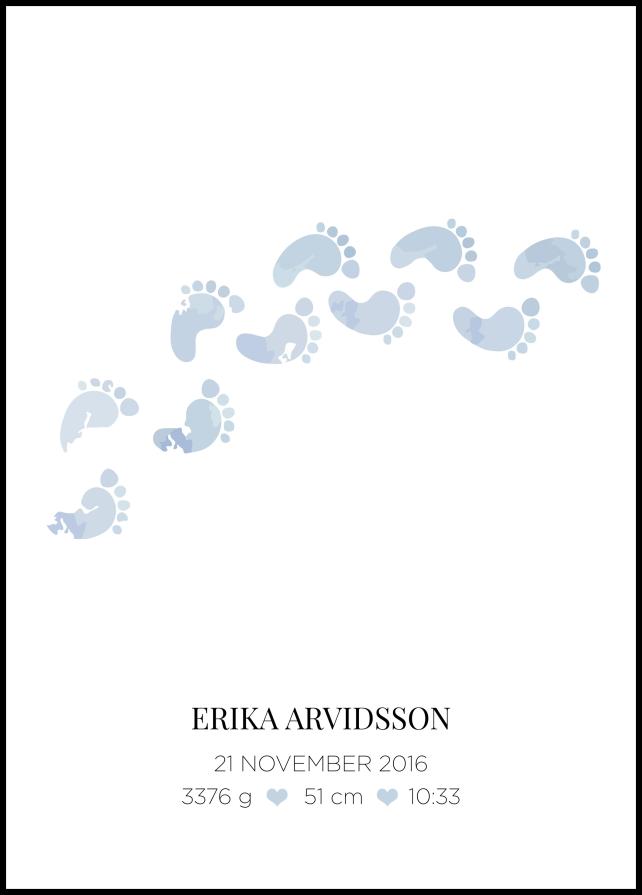 Personlig poster Baby Footprint - Blue