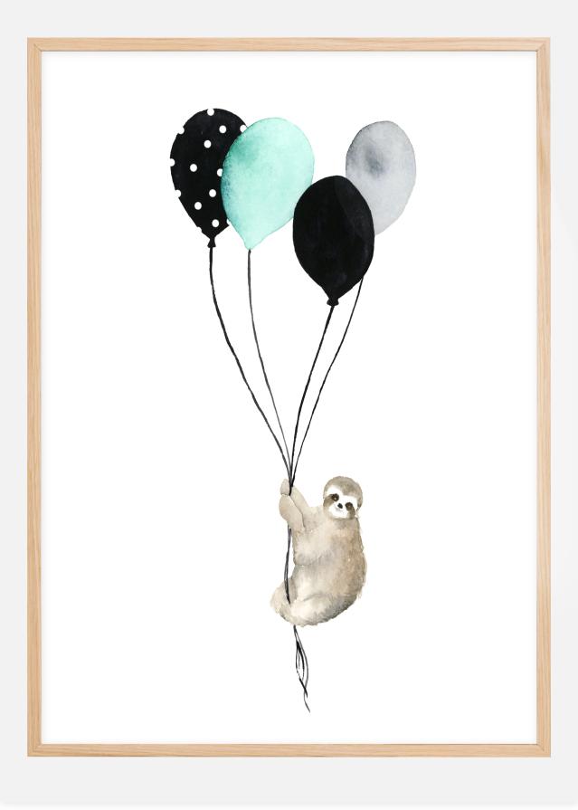 Bildverkstad Sloth With Balloons Poster